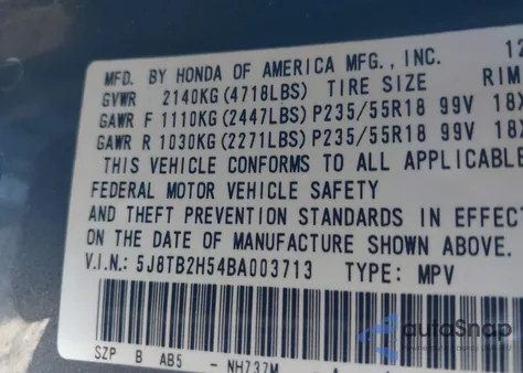 2011 Acura Rdx Tech Pkg из США, поврежденный, VIN 5J8TB2H54BA003713